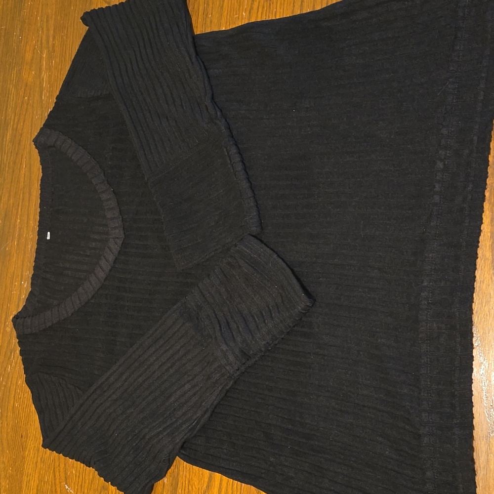 Black V-Neck Ribbed Long Sleeve Top, Unbranded